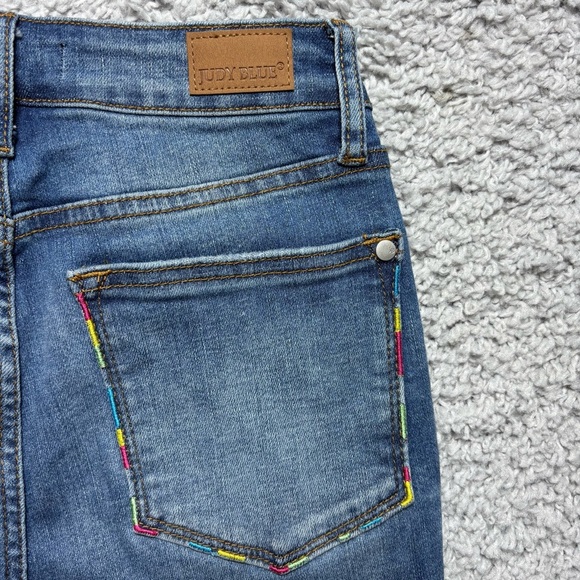 Judy Blue Jeans Womens 25 Skinny Dark Distressed High Rise Embroidered Casual - Picture 4 of 5